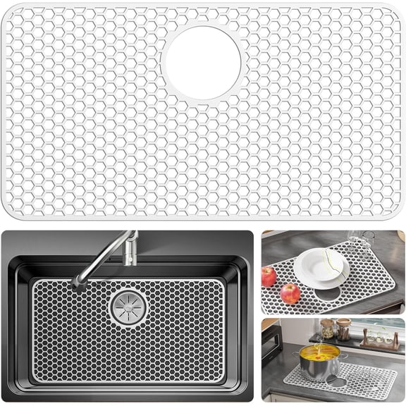 Neighborly Nook Silicone Sink Protectors for Kitchen Sink - 26"x 14" Kitchen Protector Accessory, Non-Slip Heat Resistan Mat for Bottom of Farmhouse Stainless Steel Porcelain, Dishwasher Safe (White)