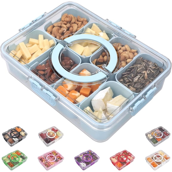 Neighborly Nook Snackle Box Container with Lid- Travel Charcuterie Box with Handle - Organizer for Candy, Fruit, Nuts, Veggies, Snacks, Beach Essentials, Portable Lunch Box (Blue, Large)