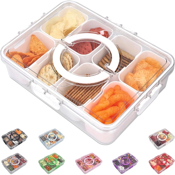Neighborly Nook Snackle Box Container with Lid Travel Charcuterie Box with Handle Organizer for Candy, Fruit, Nuts, Veggies, Snacks, Beach Essentials, Portable Lunch Box (Bright White, Large)