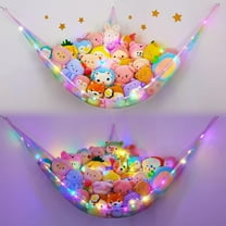 Neighborly Nook Stuffed Animals Net Hammock Kids Toy Storage with LED Light Plush Toy Organizer Corner Hanging Stuffed Animals Holder For Nursery Kids Girls Room Decor
