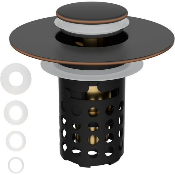 Neighborly Nook Upgraded 3 in 1 Bathroom Sink Stopper 2PCS Universal Pop Up Sink Drain Strainer,with Removable Stainless Steel Filter Basket Hair Catcher,for 1.1''~2.36'' Basin Hole,Oil Rubbed Bronze