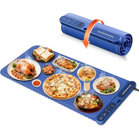 Neighborly Nook Warming Mat for Food Extra Large 32"x15", Electric Silicone Food Warmer Trays for Chafing Dishes & Buffet,Portable Countertop Food Warmers for Parties, 7-Level Temp 8-Hour Timer， Blue