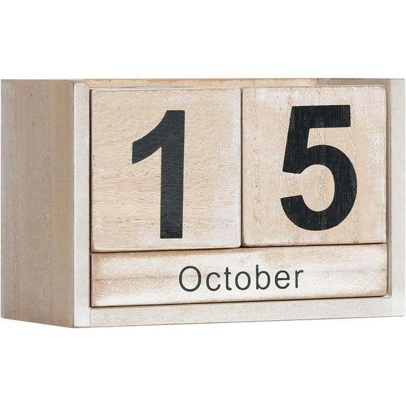 Neighborly Nook Wooden Block Calendar for Desk,Small Size Daily Desktop Perpetual Desk Calendar,Cute Date Display Desk Accessories for Home Office Decor,Teacher, Classroom,Reusable Yearly，Grey Beige