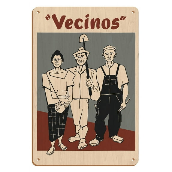 Neighbors (Vecinos) - Puerto Rican Agriculture Industry Women - Vintage Film Movie Poster by Julio Rosado del Valle c.1950s - 8 x 12 inch Vintage Wood Art Sign
