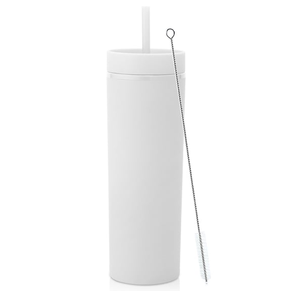 Neihepal 20 oz Plastic Skinny Tumbler with Lid and Straw, Double Wall Reusable Travel Cup for Iced Coffee, BPA-Free (White)