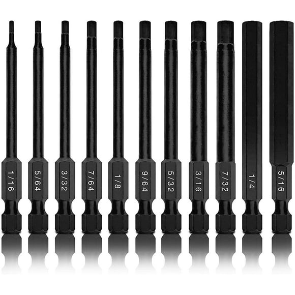 Neiko 01147A Allen Wrench Drill Bits, 11-Piece Hex Drill Bit Set, SAE Sizes 1/16" to 5/16", Magnetic Hex Head Bits, 3" Quick Release Shanks, S2 Steel, Compatible with Power Drills and Impact Drivers