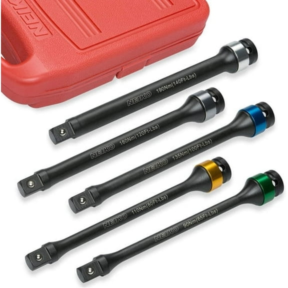 Neiko 02450A Torque Limiting Extension Bar, 5-Piece Set | 1/2-Inch Drive, 8-Inch Length | 65 to 140 Ft-Lbs (90 to 190 Nm)