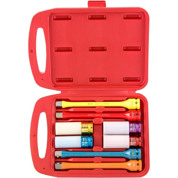 Neiko 02453A Torque Limiting Extension Bar and Deep Impact Metric Socket Set, 1/2" CrMo | 8-Piece Set