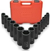 Neiko 02476A 1/2" Impact Socket Set, 14 Piece 6 Point Impact Set, Standard Impact Socket Set, SAE Sizes 3/8-Inch to 1-1/14" Cr-V Steel, Deep Socket Set 1/2 Drive