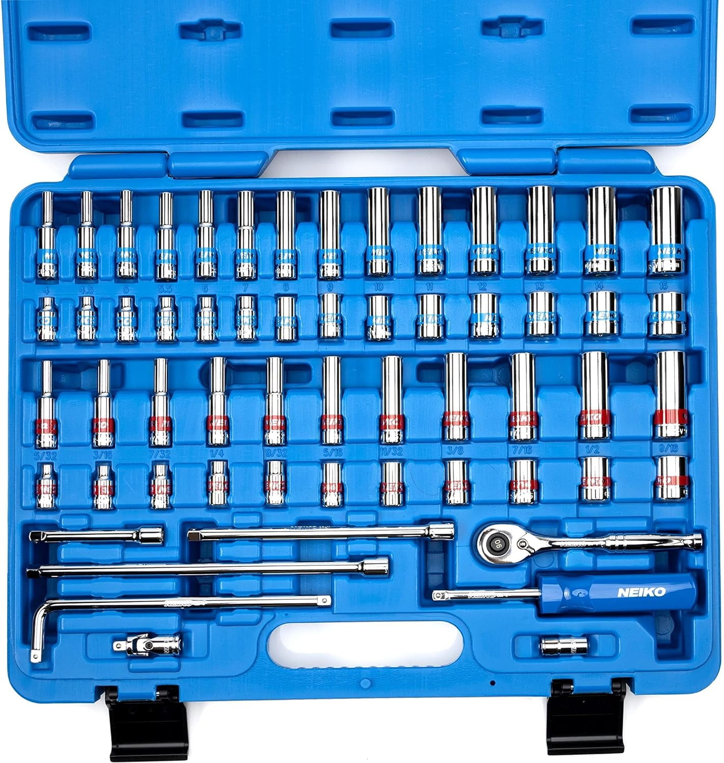 Neiko 02514A 1/4 Inch-Drive Ratchet and Small Socket Set, 58-Piece ...