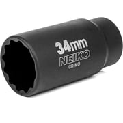 NEIKO 02525A 34mm Socket | 1/2  Drive Deep Impact Socket | Spindle & Axle Nut Socket | 12 Point |Chrome Molybdenum Cr-Mo |Deep Well Hub | Triple Square | Axle Shaft Nut Remover