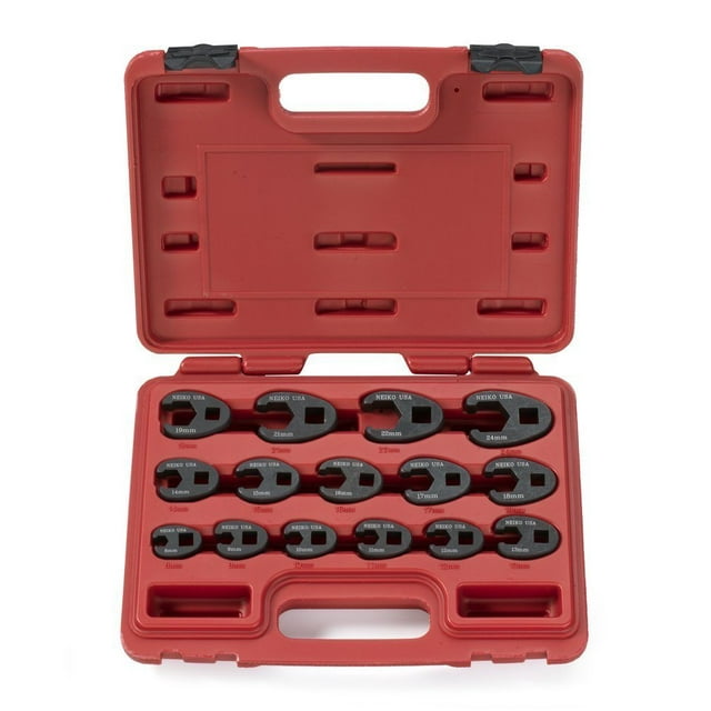 Neiko 15-Piece Metric Crowfoot Wrench Set, Open-Ended, 1/2