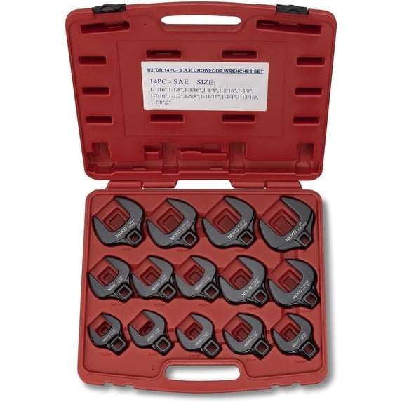 Neiko 03325A 1/2-Inch Drive SAE Crowfoot Wrench Set, Jumbo Size, Cr-Mo, 1-1/16 Inch - 2 Inch | 14-Piece set