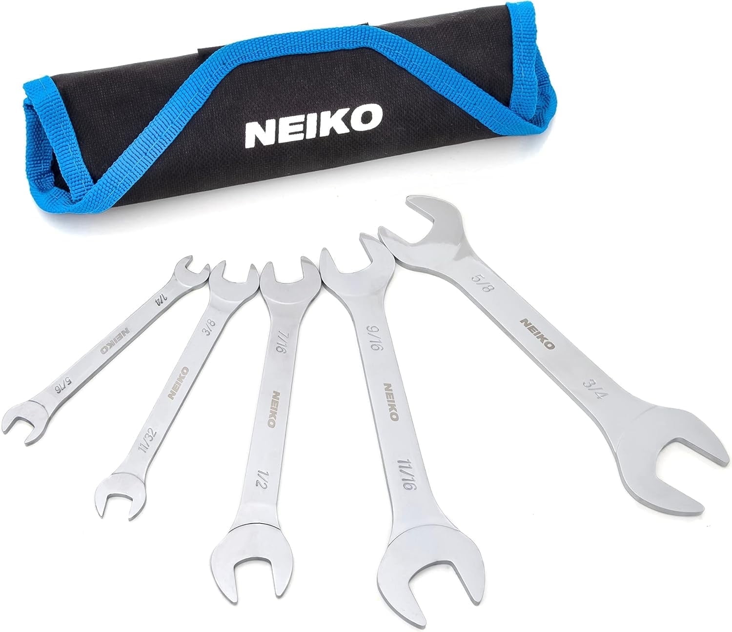 Neiko 03580A Super Thin SAE Wrench Set, 3-4mm Thick, 5 Piece, Double Open Ended, Standard Span, Slim Profile