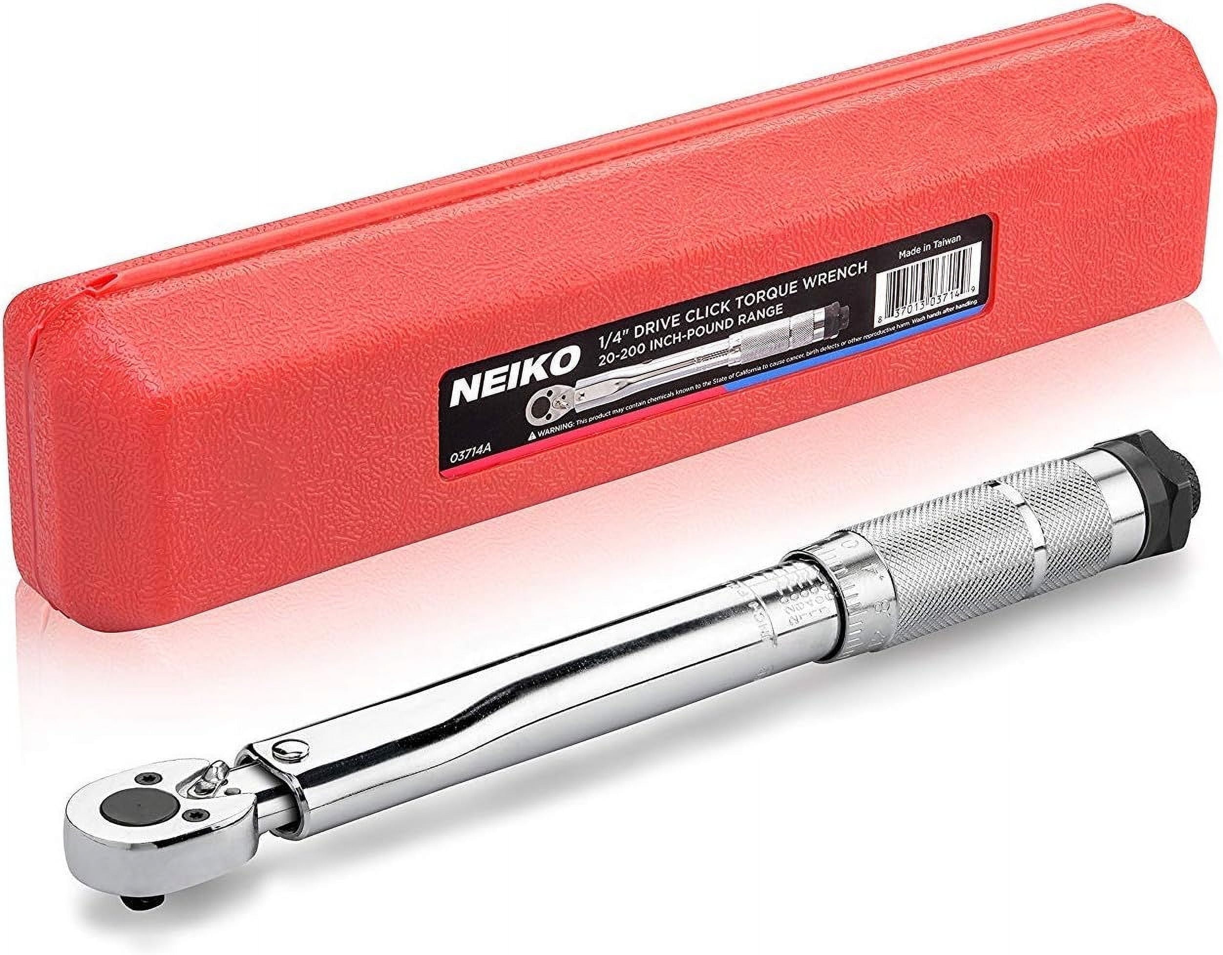 Neiko 03714A 1/4" Drive Adjustable Click Torque Wrench | SAE | 20-200 Inch-Pound Chrome Vanadium Steel | 10.75" Length