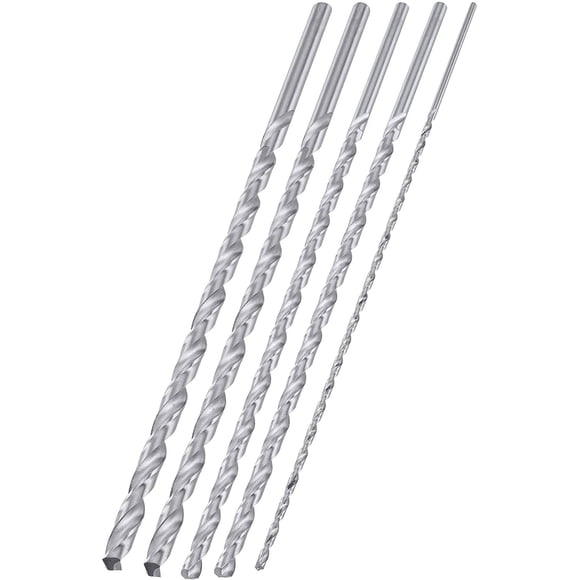Neiko 10047A Extra Long Drill Bit Set | 5-Piece | M2 HSS Steel | 12-Inch Length | 1/8, 3/16, 1/4, 5/16, and 3/8-Inch