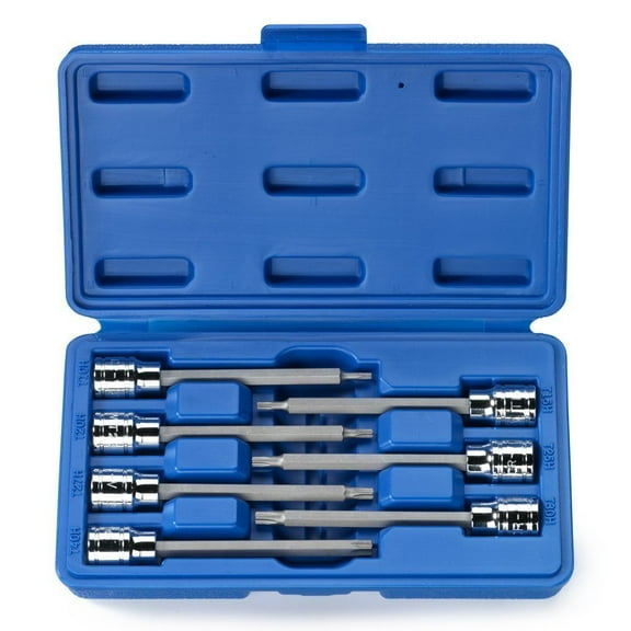 NEIKO 10062A 3/8" Drive Extra Long Tamperproof Torx Bit Socket Set 7 Piece TT10 to TT40 4-3/8 Length