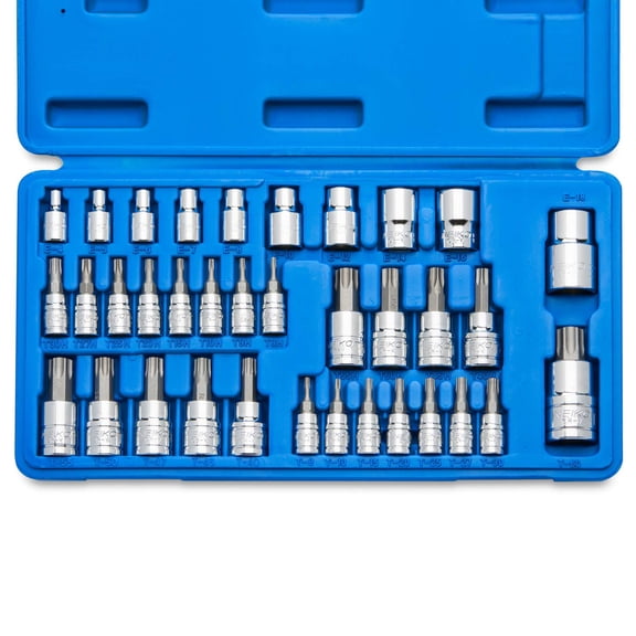 Neiko 10070A Torx Bit Socket and E-Torx Star Socket Set | 35-Piece Set, S2 and Cr-V Steel, 1/4”, 3/8” and 1/2-Inch Drive