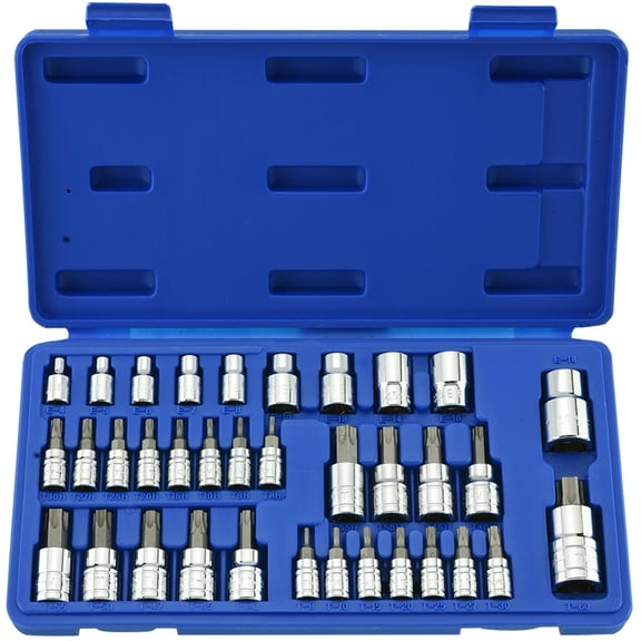Neiko 10070A Torx Bit Socket and E-Torx Star Socket Set | 35-Piece Set, S2 and Cr-V Steel, 1/4”, 3/8” and 1/2-Inch Drive