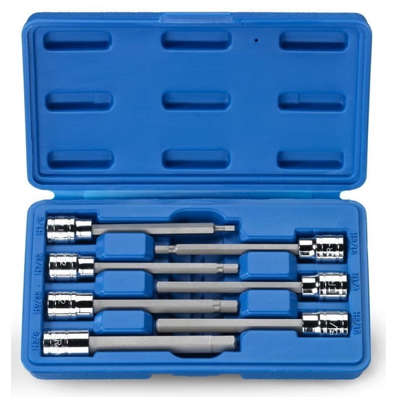 Neiko 10072A 3/8-Inch Drive Extra Long Allen Hex Bit Socket Set, SAE, 1/8-Inch - 3/8-Inch | S2 and Cr-V Steel, 7-Piece Set