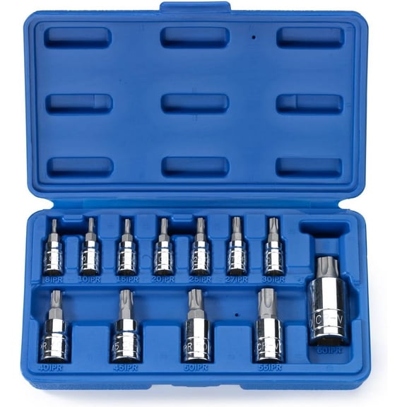 Neiko 10085A Tamperproof Torx Plus Bit Socket Set 12 Piece 8 IPR - 60 IPR 5 Point Star Cr-V and S2 Steel High Impact ABS Blow Molded Case
