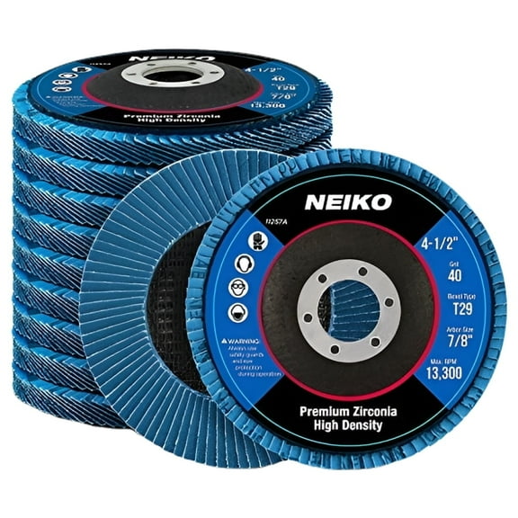 Neiko 11257A High Density Jumbo Premium Zirconia Flap Disc | 4.5" x 7/8-Inch, 40 Grit, Bevel Type #29-10 Pack