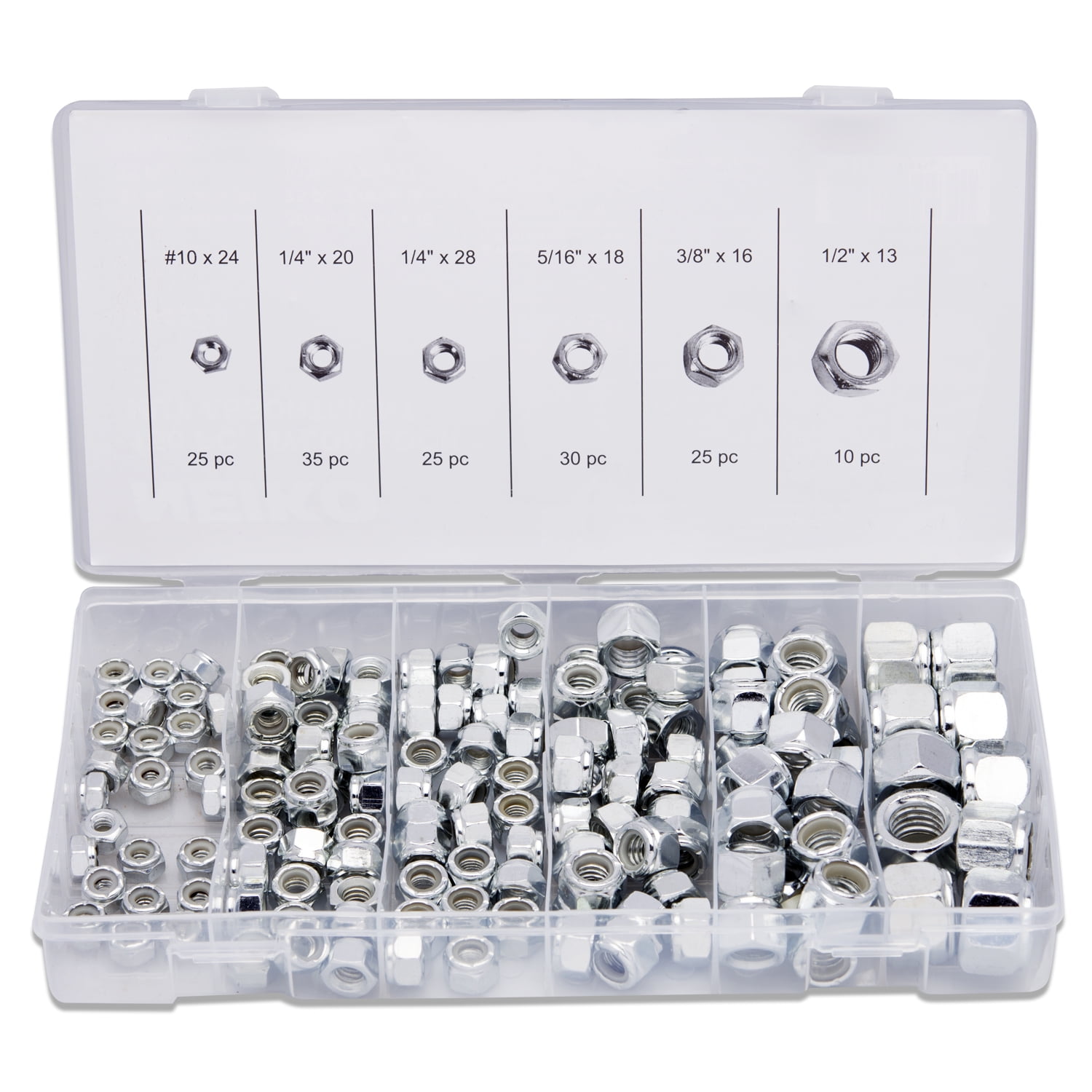 Neiko 50432A Hex Nut Assortment Set 150 Pc Nylon Locking Nuts A3