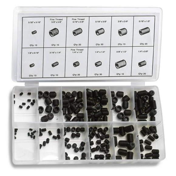 NEIKO 50484A Internal Hex Allen Set Screw Assortment Kit, Coarse and Fine Thread Screws with Full-Steel Construction, 200-Piece Set