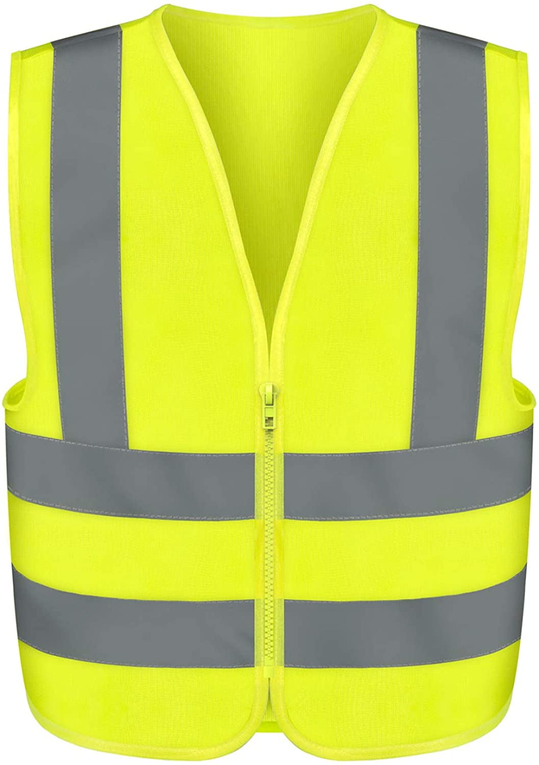 Neiko 53941A Neon Yellow ANSI Approved Safety Vest, Size Large, Zipper  Front