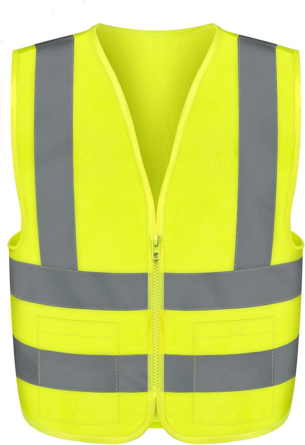 Neiko 53962A High Visibility Neon Yellow Safety Vest with Reflective Strips and Mesh Fabric and Pockets