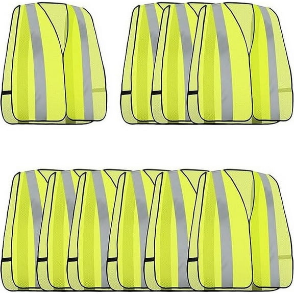 Neiko 53978A 10-Pack Universal High Visibility Mesh Safety Vest, 2-Inch Reflective Strip Design, Universal Size, Neon Yellow, Safety Vest for Men and Women, Adult Yellow Safety Vest