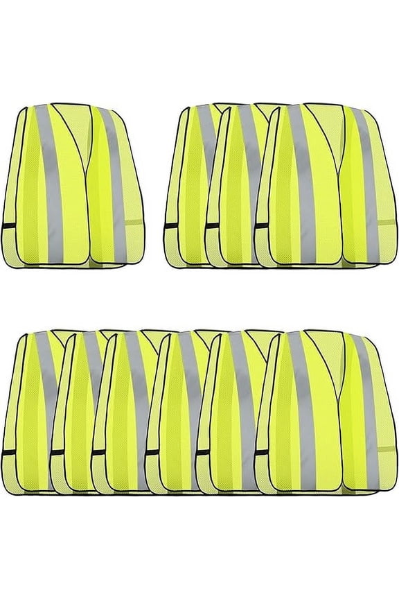 53978A 10-Pack Universal High Visibility Mesh Safety Vest, 2-Inch Reflective Strip Design, Universal Size, Neon Yellow, Safety Vest for Men and Women, Adult Yellow Safety Vest