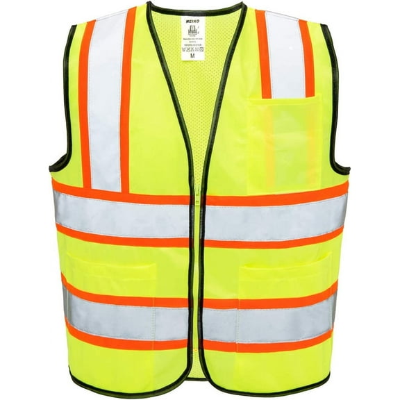 Neiko 53992A XX-Large High Visibility Safety Vest, 3 Pockets and Zipper Neon Construction Vest, Neon Yellow, Safety Vest for Men and Women, Adult Safety Vest