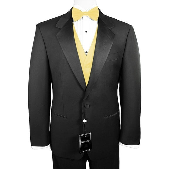 Neil Allyn 7-Piece Formal Tuxedo with Flat Front Pants, Shirt, Canary Vest, Bow-Tie & Cuff Links. Prom, Wedding, Cruise