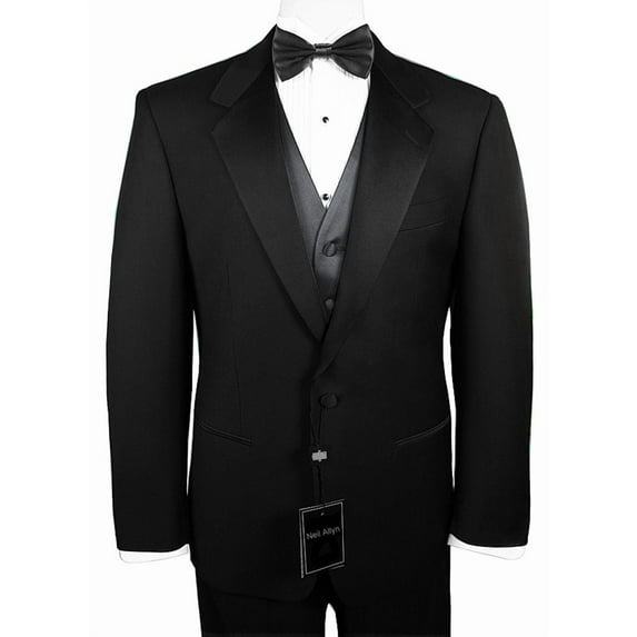 Neil Allyn 7-Piece Formal Tuxedo with Flat Front Pants, Shirt, Charcoal Vest, Bow-Tie & Cuff Links. Prom, Wedding, Cruise
