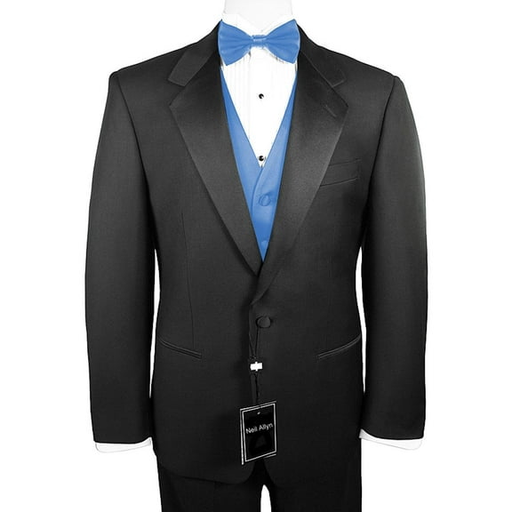 Neil Allyn 7-Piece Formal Tuxedo with Flat Front Pants, Shirt, Cornflower Vest, Bow-Tie & Cuff Links. Prom, Wedding, Cruise