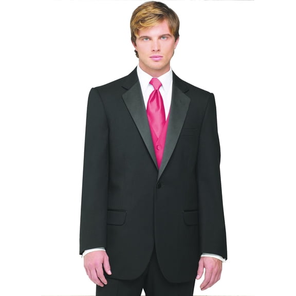 Neil Allyn 7-Piece Formal Tuxedo with Flat Front Pants, Shirt, Fuchsia Vest, Tie & Cuff Links. Prom, Wedding, Cruise
