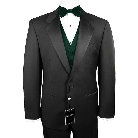 Neil Allyn 7-Piece Formal Tuxedo with Flat Front Pants, Shirt, Hunter Green Vest, Bow-Tie & Cuff Links. Prom, Wedding, Cruise