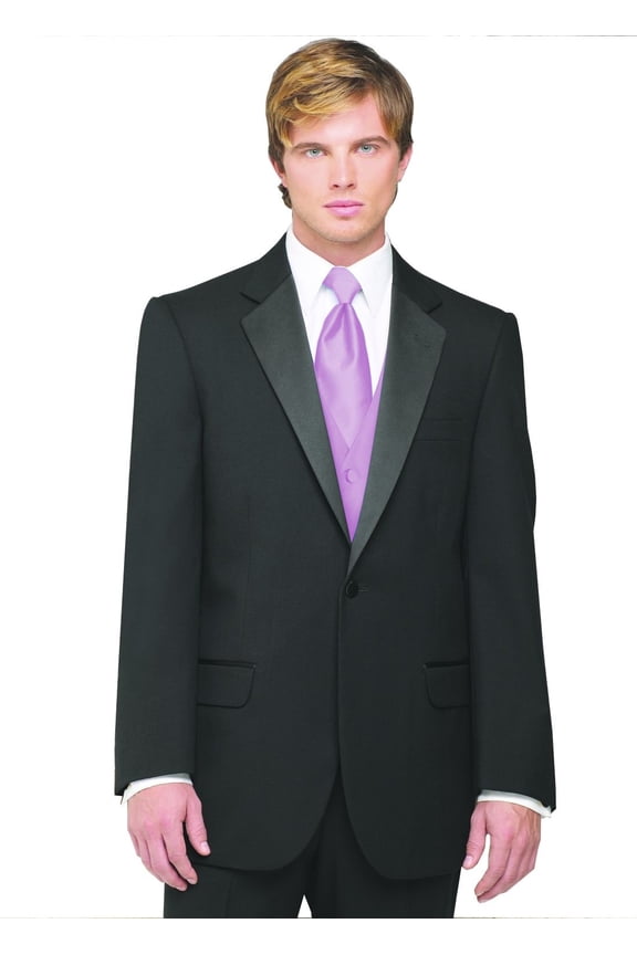 7-Piece Formal Tuxedo with Flat Front Pants, Shirt, Lavender Vest, Tie & Cuff Links. Prom, Wedding, Cruise
