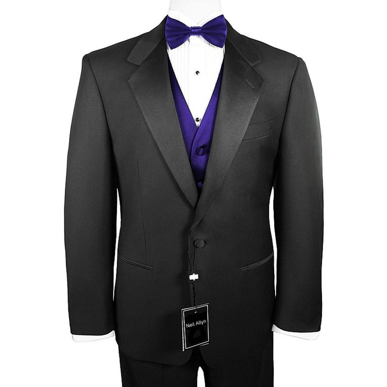 Neil Allyn 7-Piece Formal Tuxedo with Flat Front Pants, Shirt, Purple Vest,  Bow-Tie & Cuff Links. Prom, Wedding, Cruise 