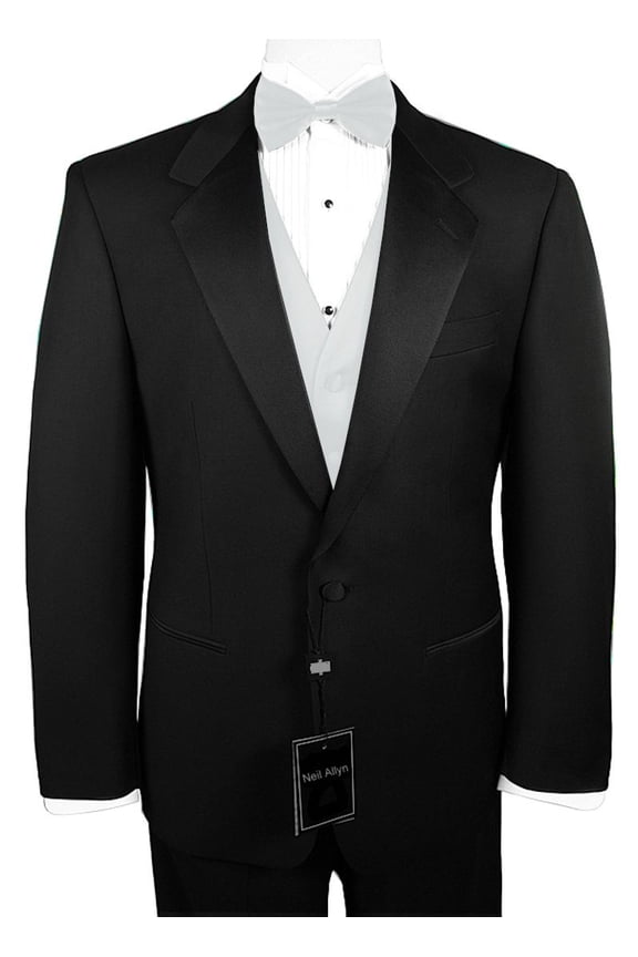 7-Piece Formal Tuxedo with Flat Front Pants, Shirt, White Vest, Bow-Tie & Cuff Links. Prom, Wedding, Cruise
