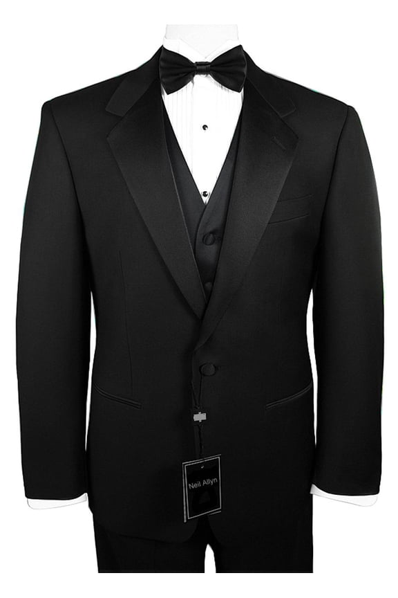 7-Piece Formal Tuxedo with Pleated Front Pants, Shirt, Black Vest, Bow-Tie & Cuff Links. Prom, Wedding, Cruise