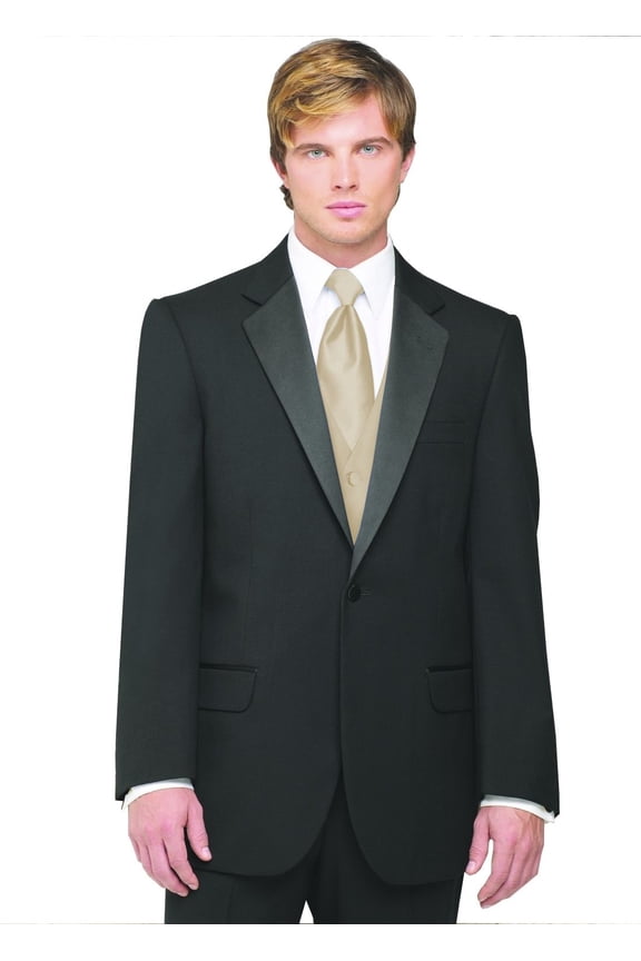 7-Piece Formal Tuxedo with Pleated Front Pants, Shirt, Champagne Vest, Tie & Cuff Links. Prom, Wedding, Cruise
