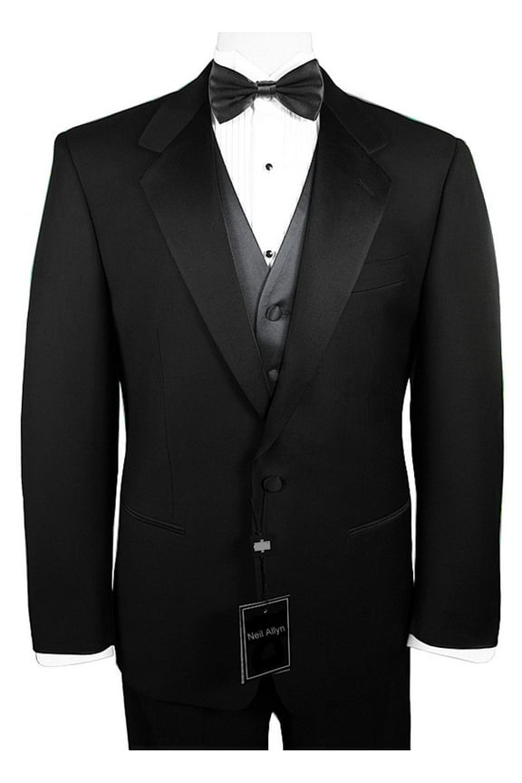 7-Piece Formal Tuxedo with Pleated Front Pants, Shirt, Charcoal Vest, Bow-Tie & Cuff Links. Prom, Wedding, Cruise