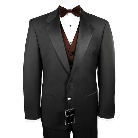 Neil Allyn 7-Piece Formal Tuxedo with Pleated Front Pants, Shirt, Chocolate Vest, Bow-Tie & Cuff Links. Prom, Wedding, Cruise