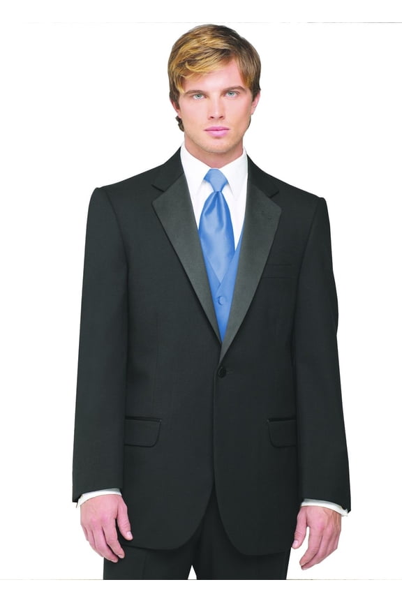 7-Piece Formal Tuxedo with Flat Front Pants, Shirt, Cornflower Vest, Tie & Cuff Links. Prom, Wedding, Cruise