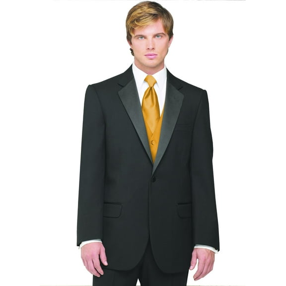 Neil Allyn 7-Piece Formal Tuxedo with Pleated Front Pants, Shirt, Honey Gold Vest, Tie & Cuff Links. Prom, Wedding, Cruise