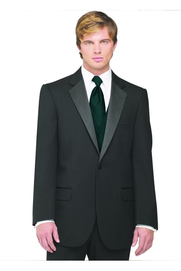 7-Piece Formal Tuxedo with Pleated Front Pants, Shirt, Hunter Green Vest, Tie & Cuff Links. Prom, Wedding, Cruise