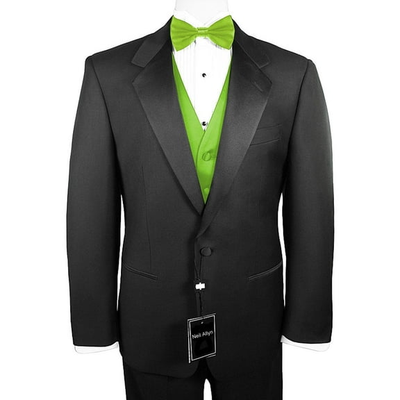 Neil Allyn 7-Piece Formal Tuxedo with Pleated Front Pants, Shirt, Lime Vest, Bow-Tie & Cuff Links. Prom, Wedding, Cruise