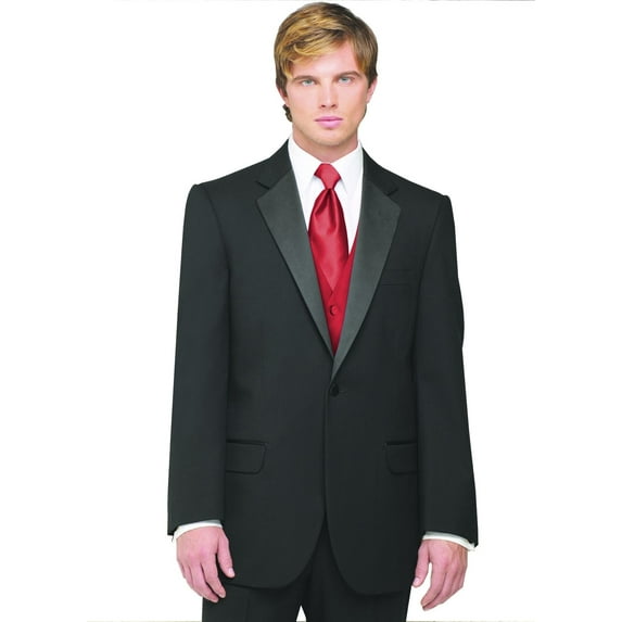 Neil Allyn 7-Piece Formal Tuxedo with Pleated Front Pants, Shirt, Red Vest, Tie & Cuff Links. Prom, Wedding, Cruise